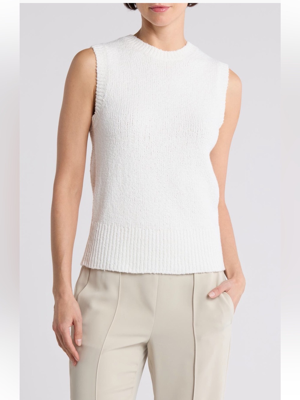 Vince Boucle Shell Sweater women’s sleeveless vest top White Large NWT